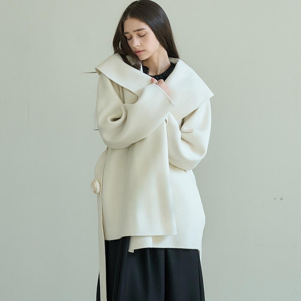 CASHMERE BELTED HANDMADE COAT_IVORY