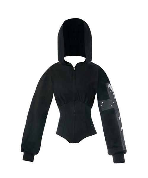 [10/30 DELIVERY] Cross cupid corset hood zip-up Black