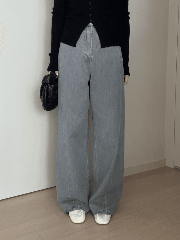 (3일 이상) 절개 그레이 데님 팬츠