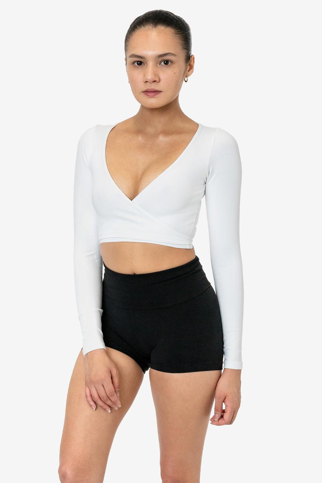 83077GD - Garment Dye Long Sleeve Wrap Top - White / XS