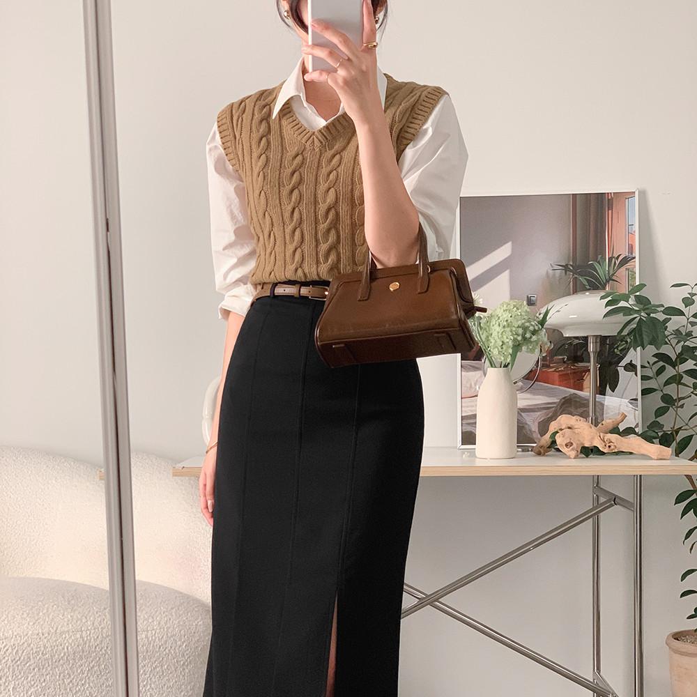 (자체제작) 헤멧 캐시미어 꽈배기 니트베스트 (카멜)