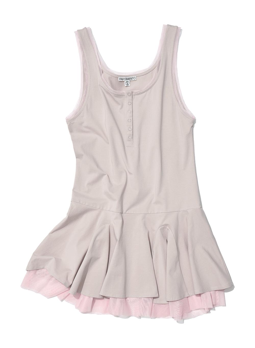 [WOMEN] CONTRAST BUTTON-UP LAYERED DRESS TOP_BEIGE