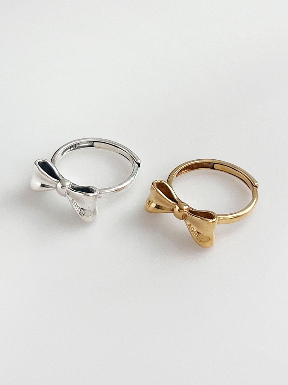 925silver Silm Bow Ring / 2color