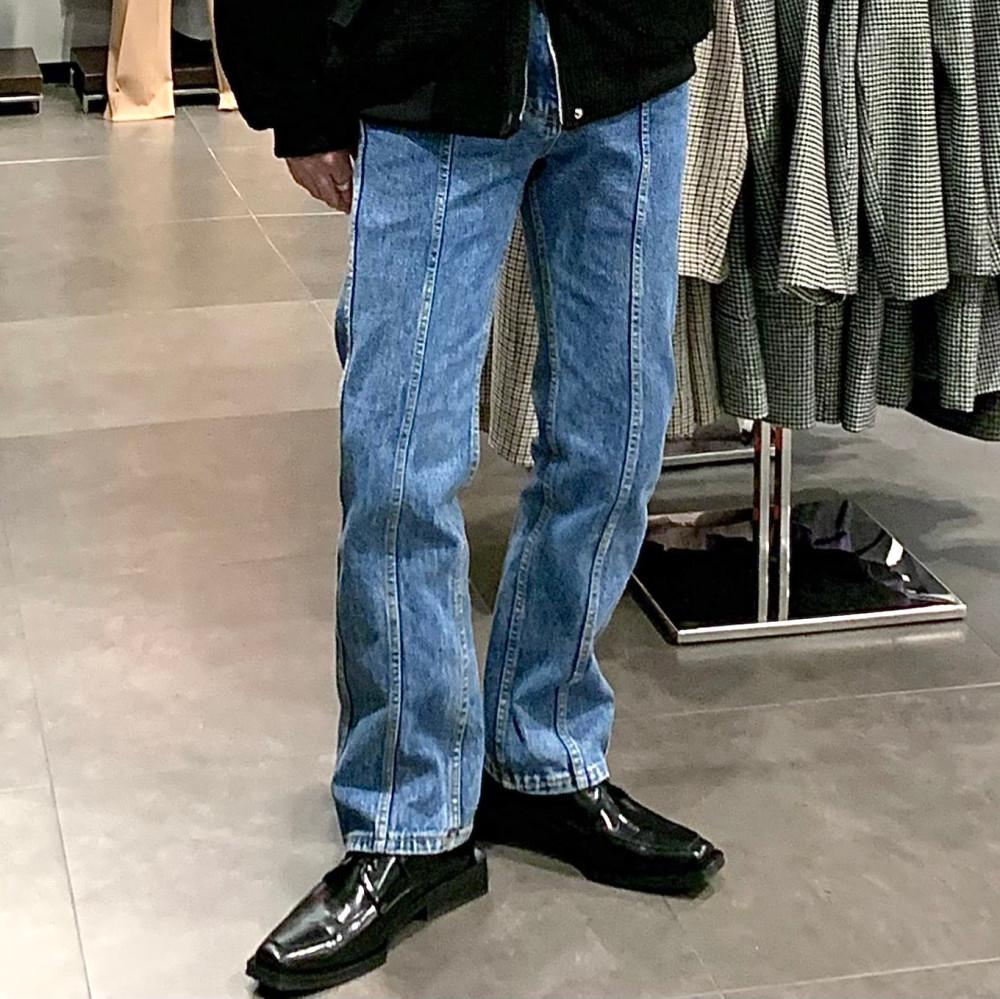 남자 라인 절개 청바지 일자핏 롱 데님 팬츠 스트레이트 바지 (3컬러) 척도
