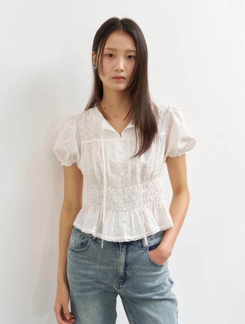 플라워 셔링 퍼프 블라우스 [WHITE] / WBE2L03524