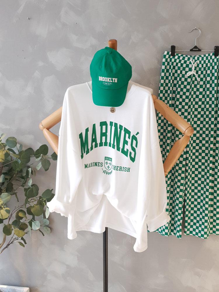 무료배송 마린스 프린트 루즈핏 긴팔티