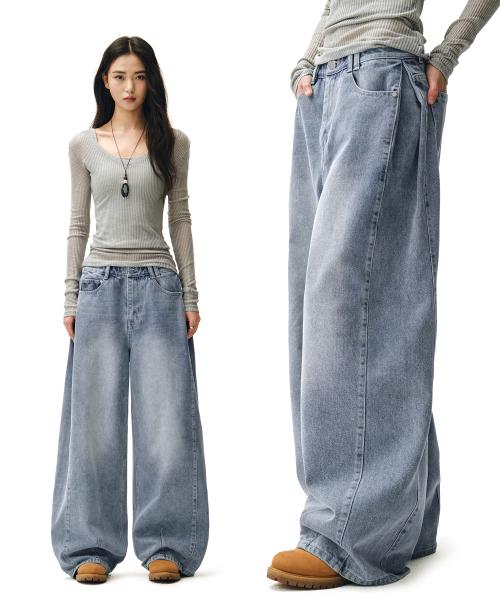 Side Pin Tuck Barrel Jeans DCWPT019LIGHTBLUE