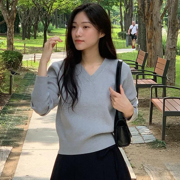 [민델리 PICK] [우먼] 베이직 브이넥 골지 니트 8 COLOR COWKT001