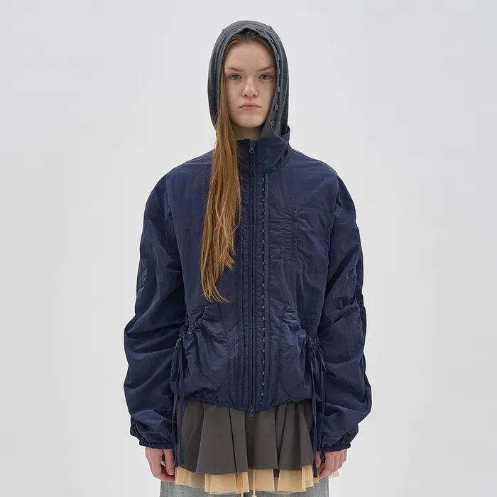 SHEER SHIRRING TRACK JACKET_NAVY