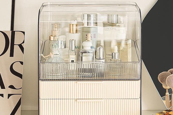 솔리드 베이지 대용량 특대형 화장품 소품 정리함 화장대 정리대 보관함 케이스