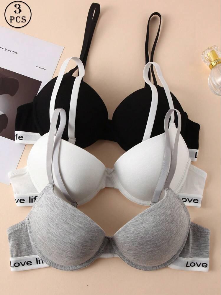 3개 단색 레터 장식 언더와이어 브라