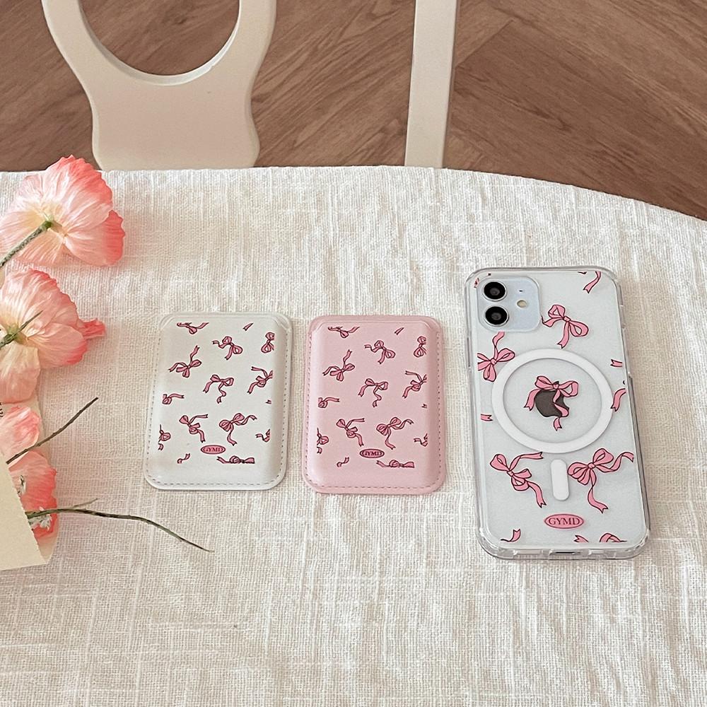 (2color) Rina 리본 패턴 맥세이프 카드 포켓 수납 지갑 탈부착 아이폰 갤럭시