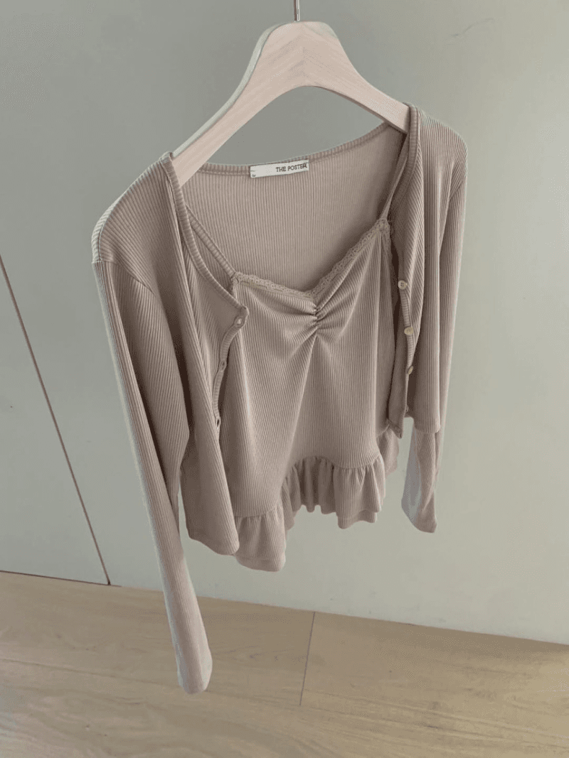 헬로마틸다 [베이지/당일][포스터]론캉캉 가디건+나시 세트