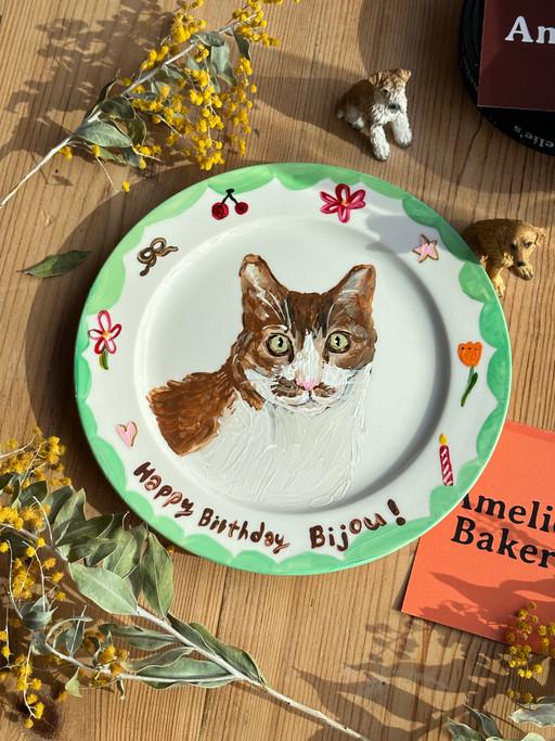 반려동물 강아지고양이 일러스트 플레이트 그릇액자