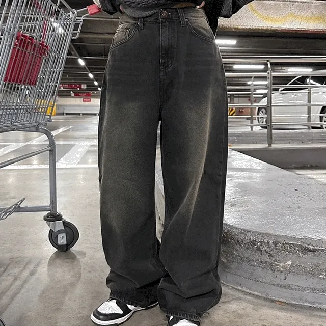 ❤️‍🔥 당일발송❤️‍🔥 black washing denim pants / 흑청 빈티지 유니크 그라데이션 워싱 y2k 데님 와이드 팬츠 바지 청바지 워싱팬츠 빈티지바지