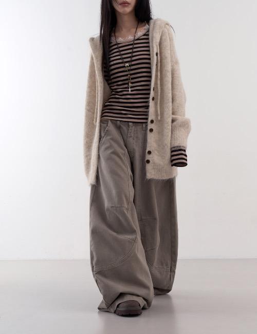 wool button hood cardigan