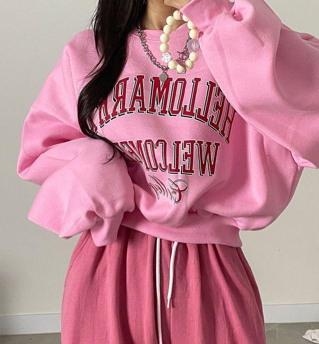 (*기모/아방핏/핏존예*) 웰컴 크롭 맨투맨 긴팔 티 겨울 루즈핏 라운드넥 티셔츠