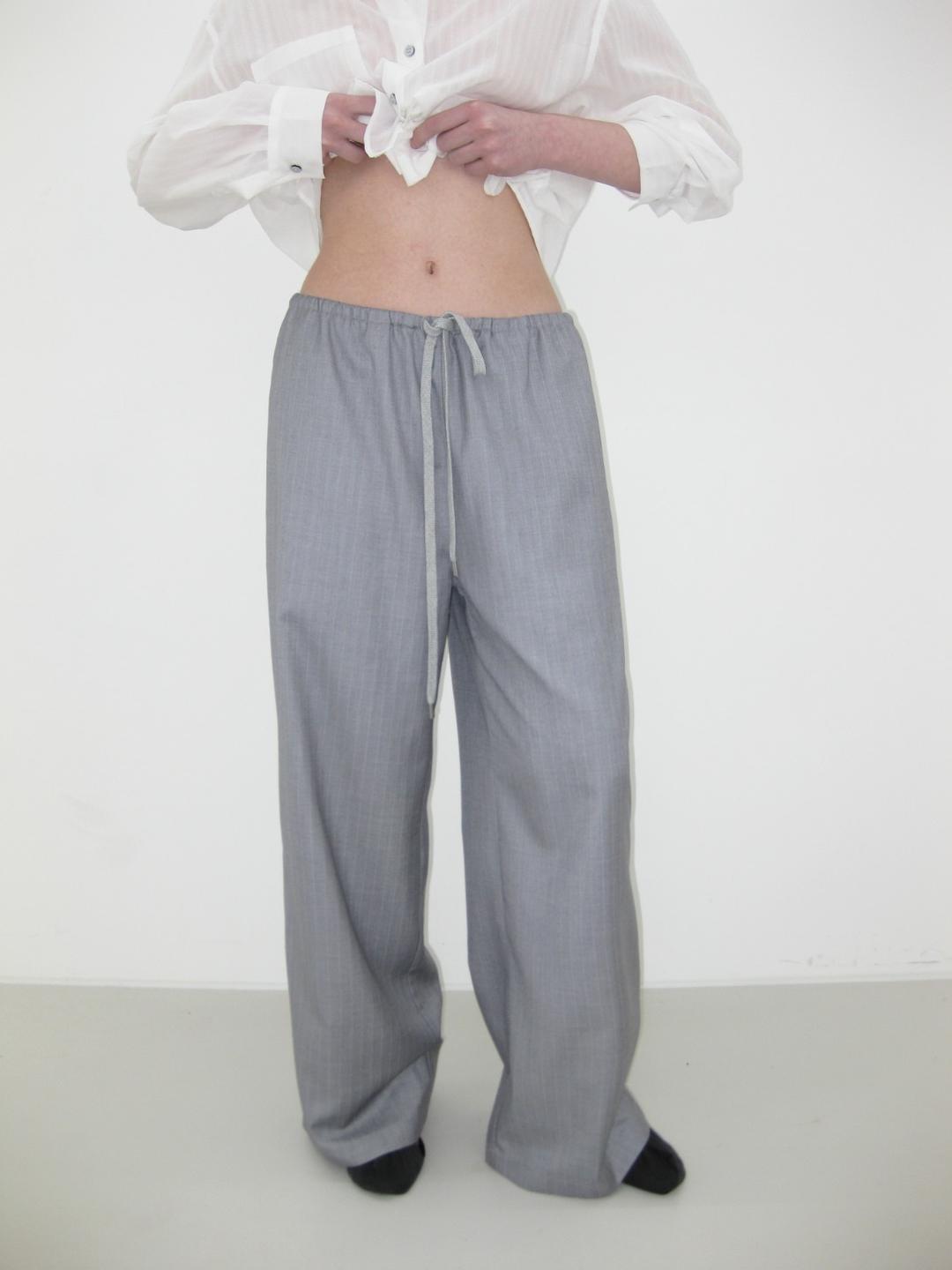 RELAXED WIDE STRIPE PANTS, LIGHT GRAY