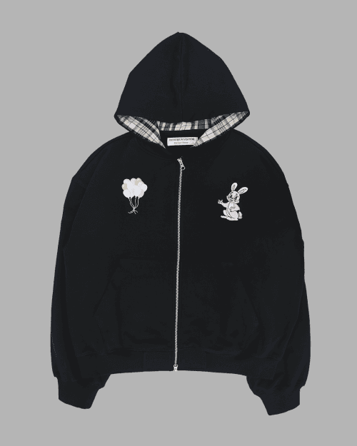 더뮤지엄비지터(THEMUSEUMVISITOR)  RABBIT EMBROIDERY ZIPUP HOODIE (BLACK) - 사이즈 & 후기 | 무신사