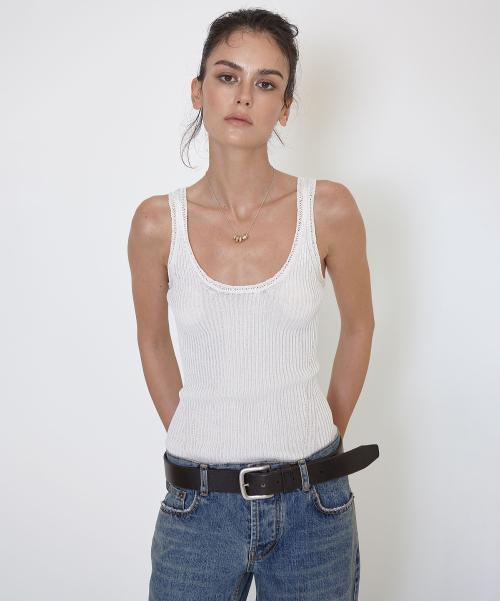 LACE-TRIMMED KNIT SLEEVELESS (WHITE)