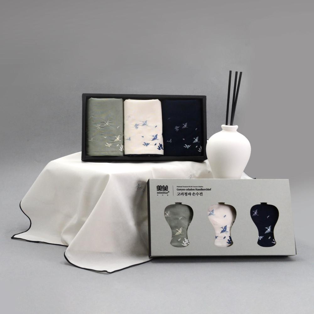 한국전통 고려청자 손수건 3종 선물세트