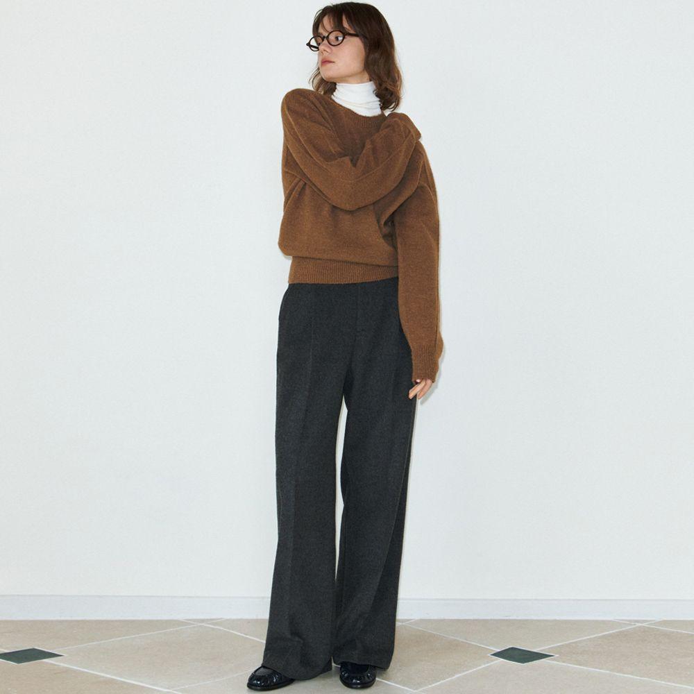 Wool one-tuck pants (charcoal)