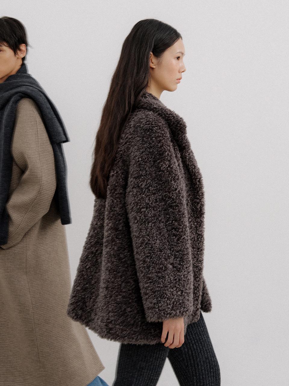 [이코코 착용] [2nd] BOUCLE RAM HALF FUR-COAT_CHARCOAL