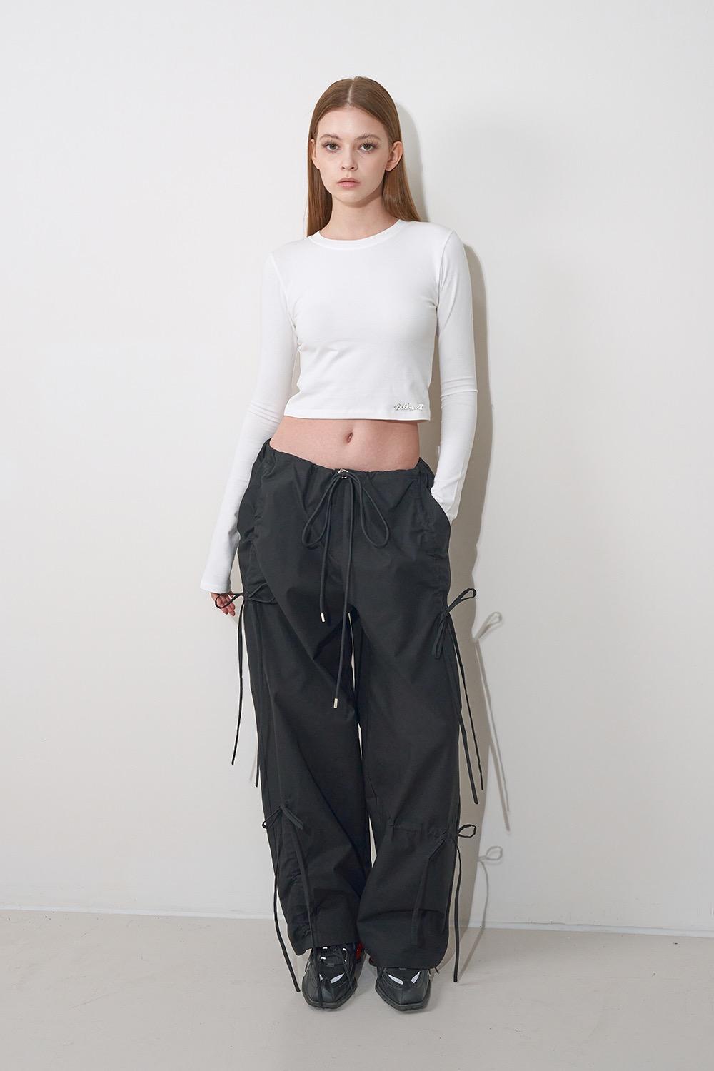 (예약배송 9/15) OOO MONO RIBBON TIE STRING PANTS BLACK
