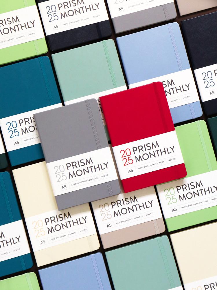 [카드포켓증정] 인디고 2025 프리즘 A5 먼슬리 다이어리 (날짜형 25절 월간) 하드커버 일정기록 14개월