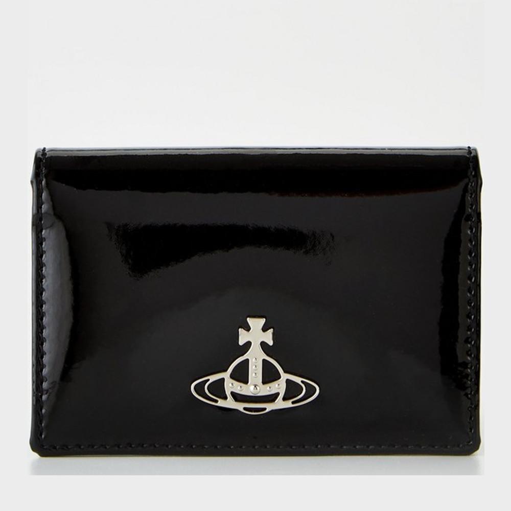 비비안웨스트우드 샤이니 페이턴트 플랩 카드 지갑 블랙