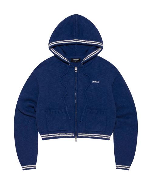 (W) Cropped Star Hoodie Knit Cardigan Blue