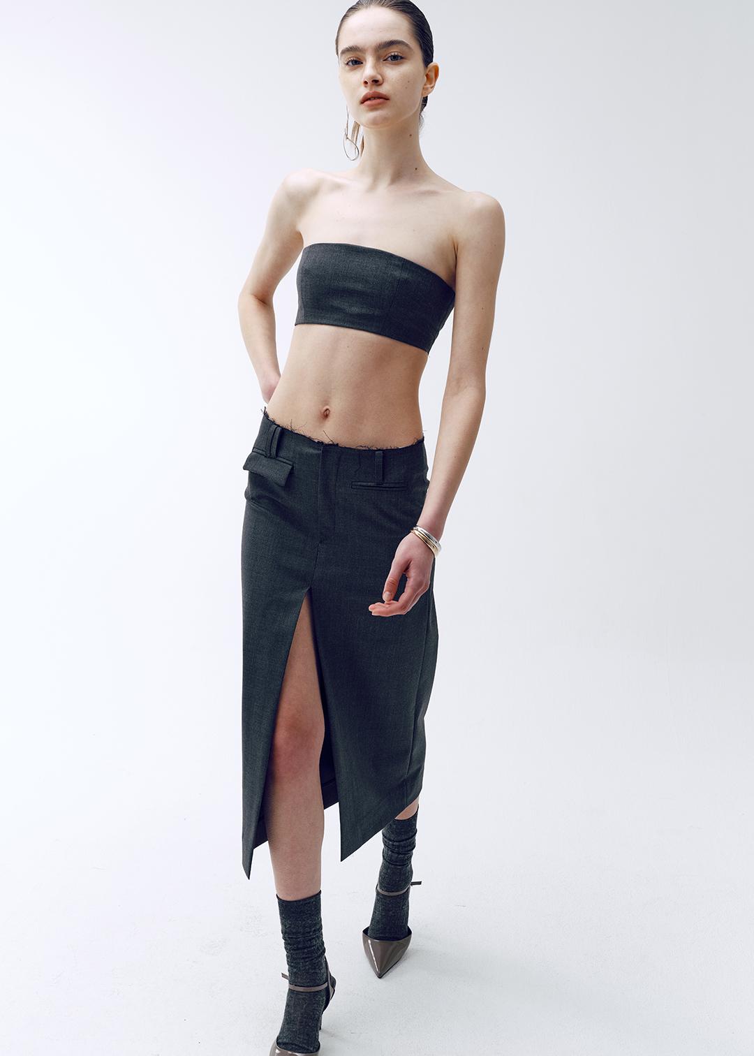 SS24 SLIT MIDI SKIRT - GREY