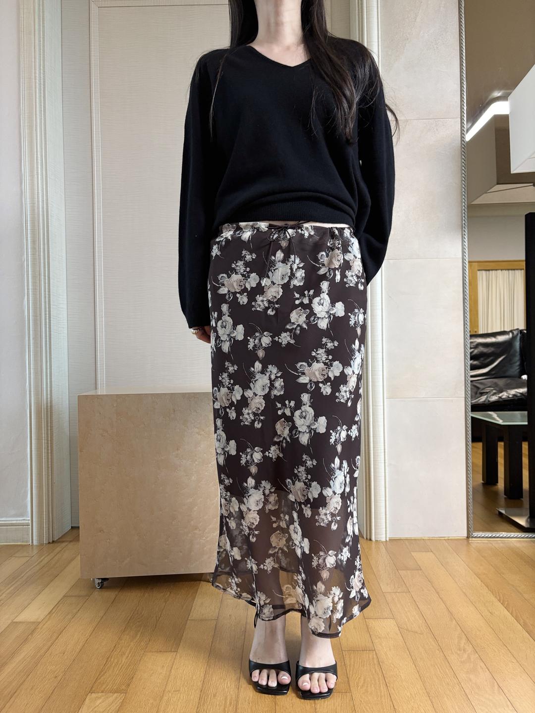 Floral wine chiffon skirt