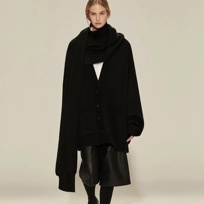 울 터틀 넥 니트 스카프 (black)