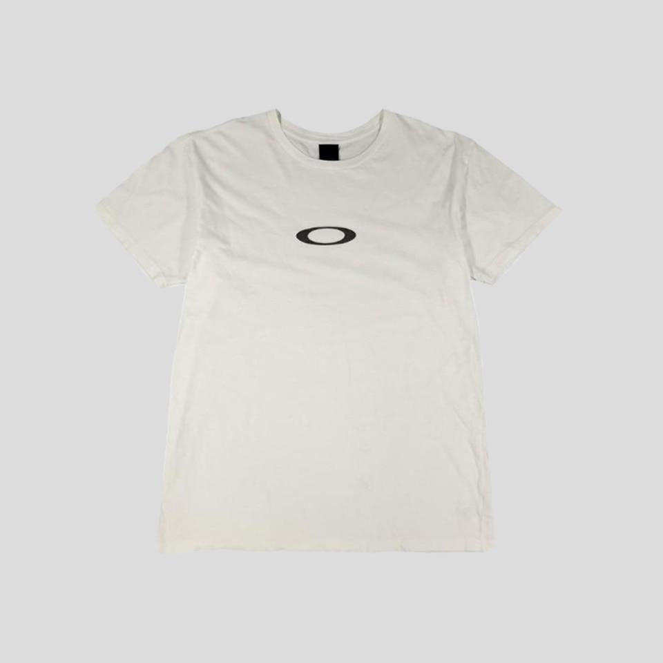 오클리 화이트 블랙 로고 프린팅 레귤러핏 심플 미니멀 베이직 코튼 반팔 티셔츠 L
