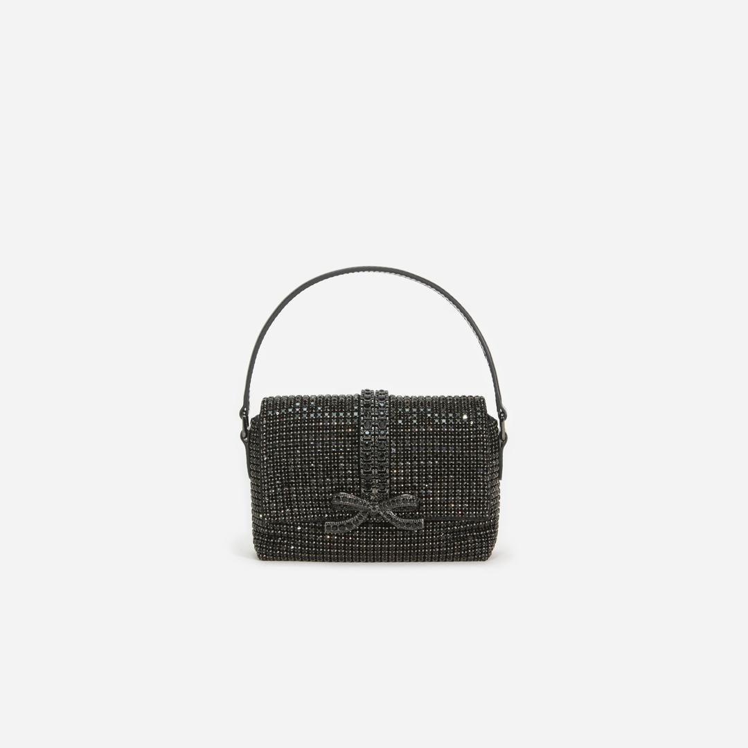 Black Rhinestone Chainmail Micro Bag - One Size