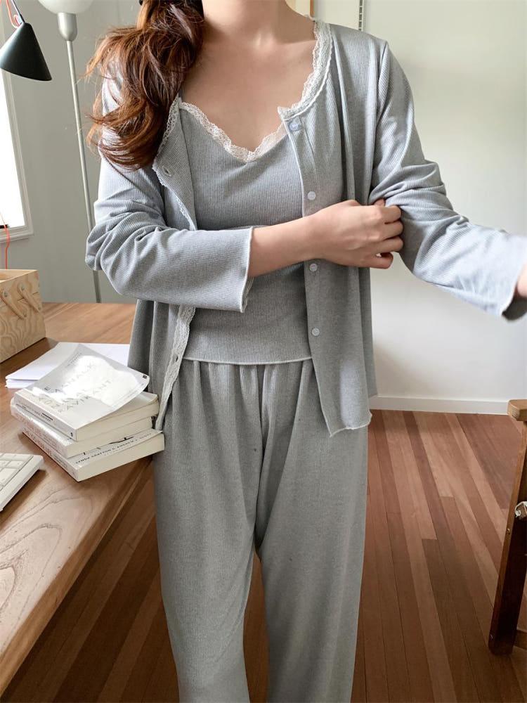 [빅사이즈 제작] 셀리나 나시 가디건 캡내장 잠옷 파자마 세트