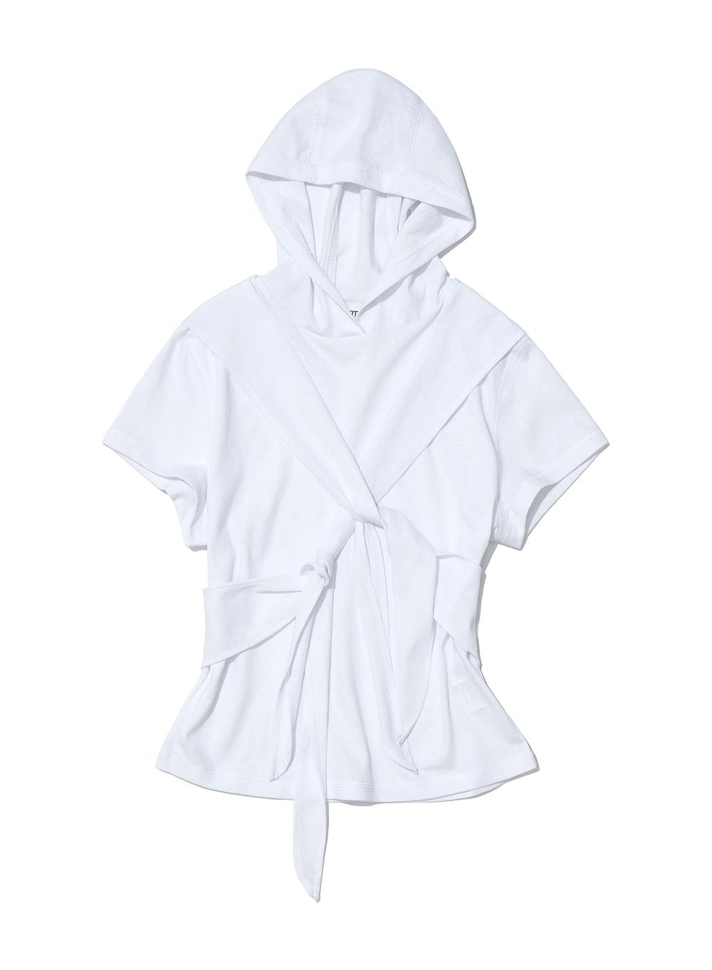 [WOMEN] TIE-UP HOODIE SHORT SLEEVE TEE_WHITE