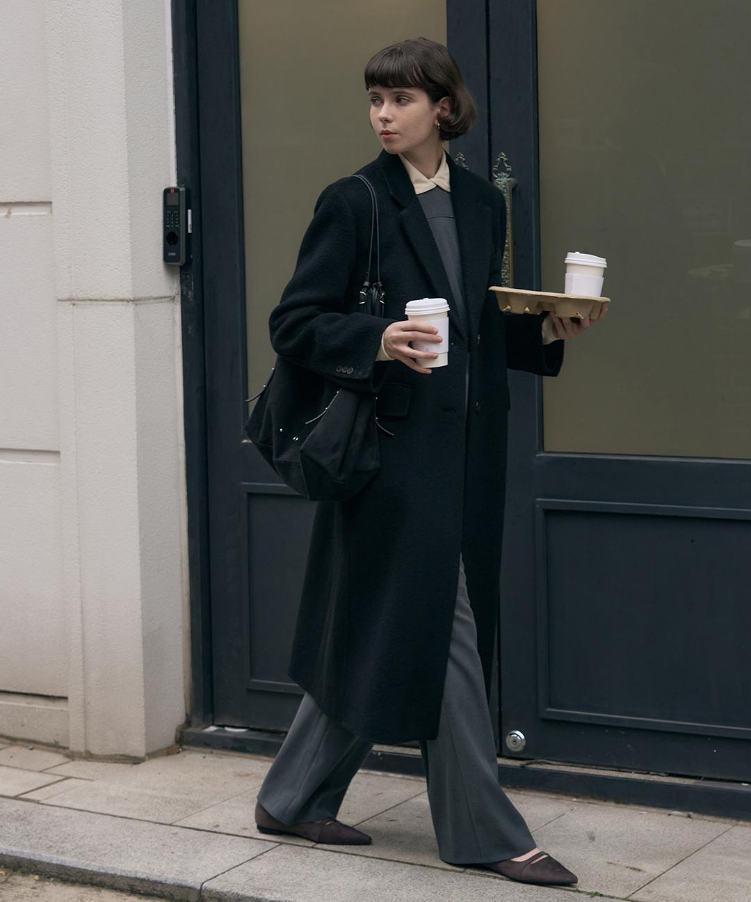 드로우핏우먼 래빗 앙고라 울 핸드메이드 싱글 롱 코트