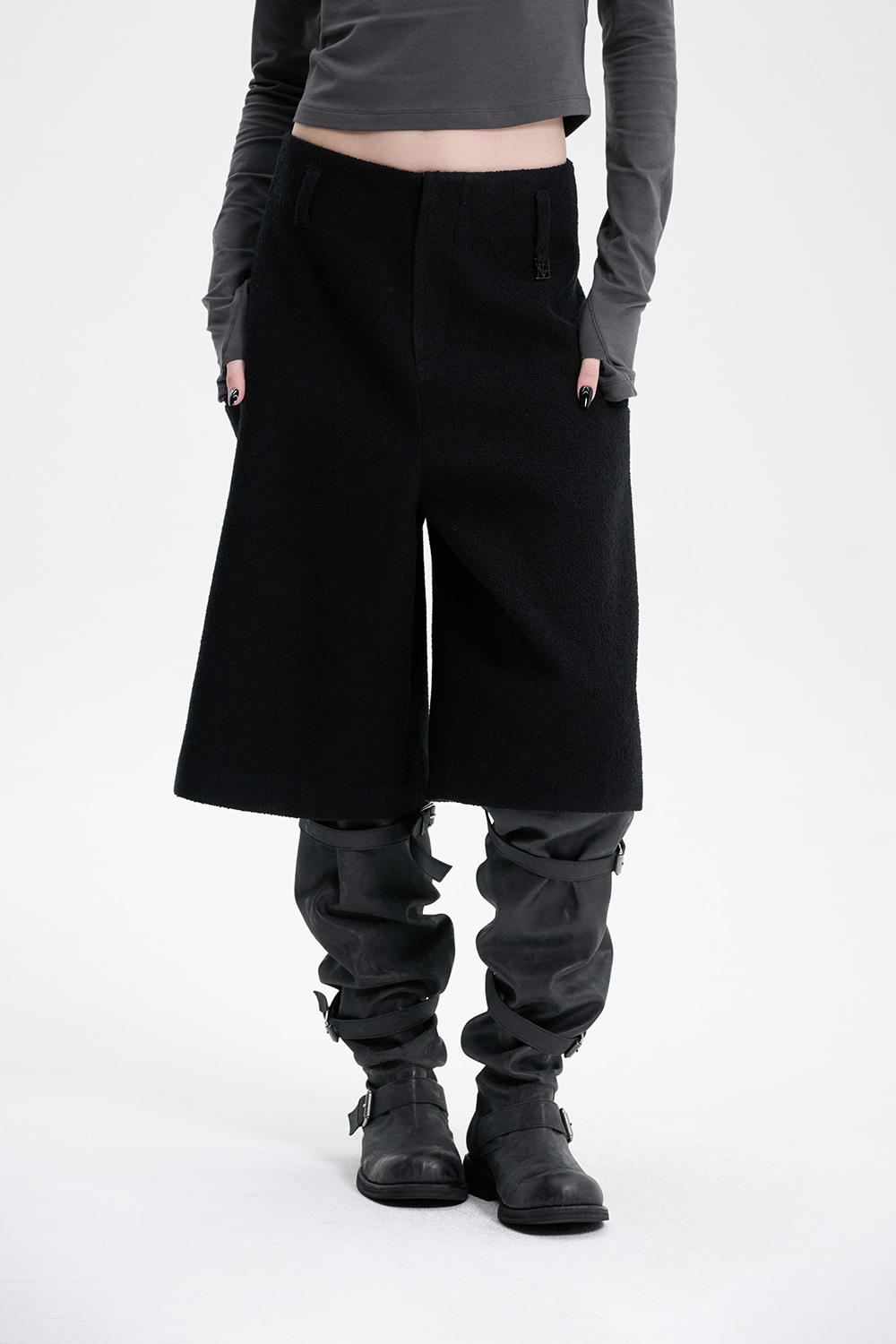 Crop Tweed Set-up Pants [ Black ]