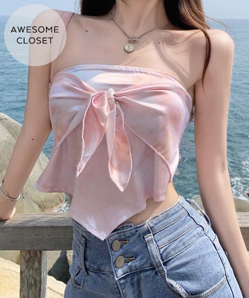 슬로어 스카프 매듭꼬임 민소매 튜브탑