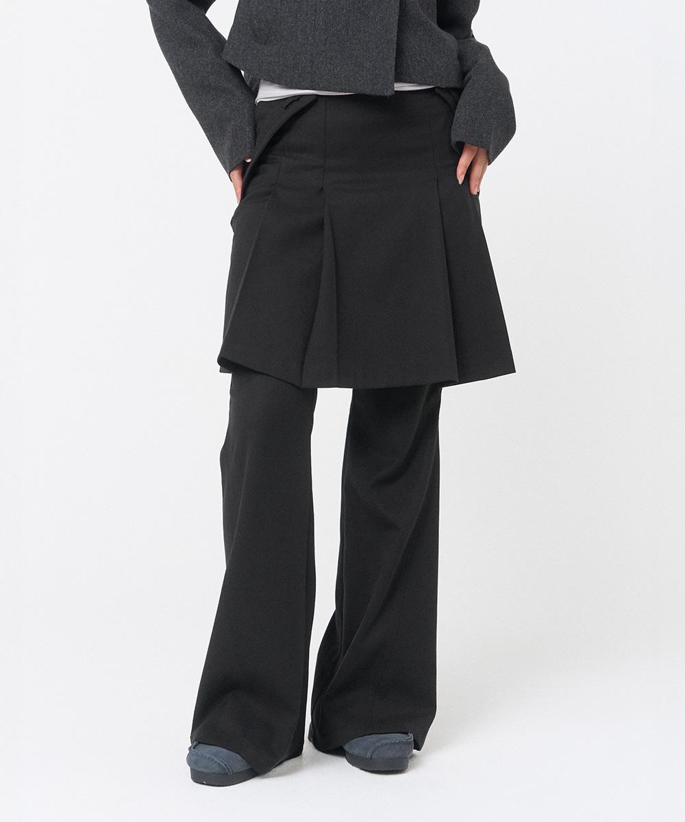 Pleats midi skirt pants set BLACK