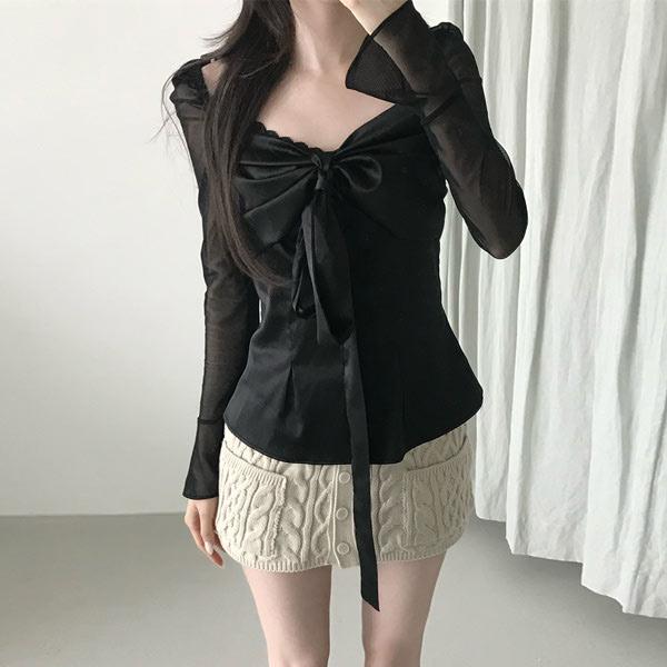 [HILLDA]-Silky Swan Blouse [Black]