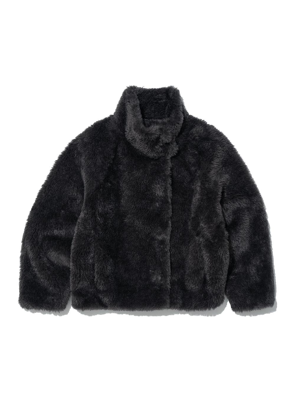 [WOMEN] COCOON HIGH NECK FUR JACKET_CHARCOAL