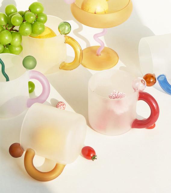 뭉툭 컬러 머그컵 커피잔세트 내열 유리공예 홈카페 유리컵