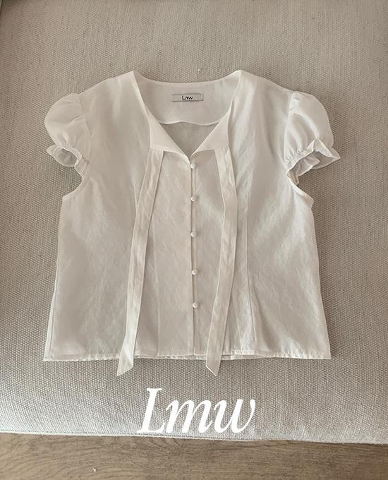 메리어라운드 [얼리썸머🍉][여름블라우스][무료배송][l.m.w] 로잘린 퍼프 타이 (bl)* 베스트 상품 재진행