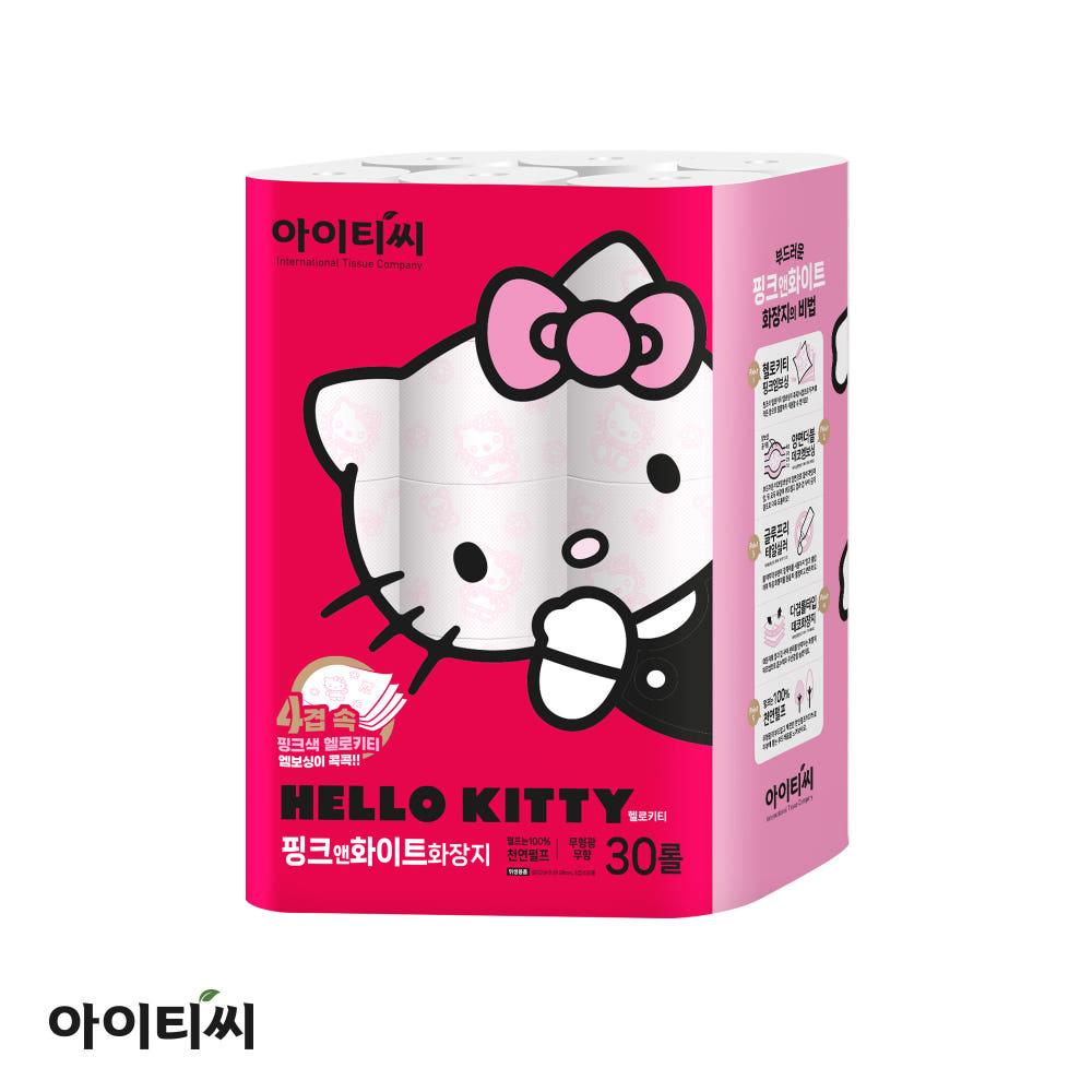 헬로키티 4겹 핑크앤화이트 화장지(20m) 30롤X1팩(30롤)