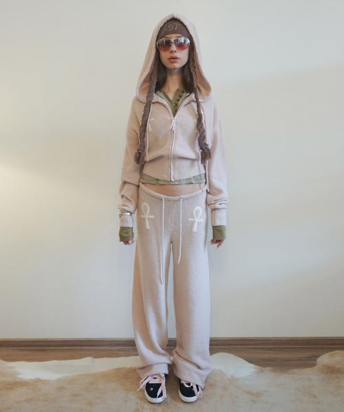 Ankh Boucle Knit Pants Pink