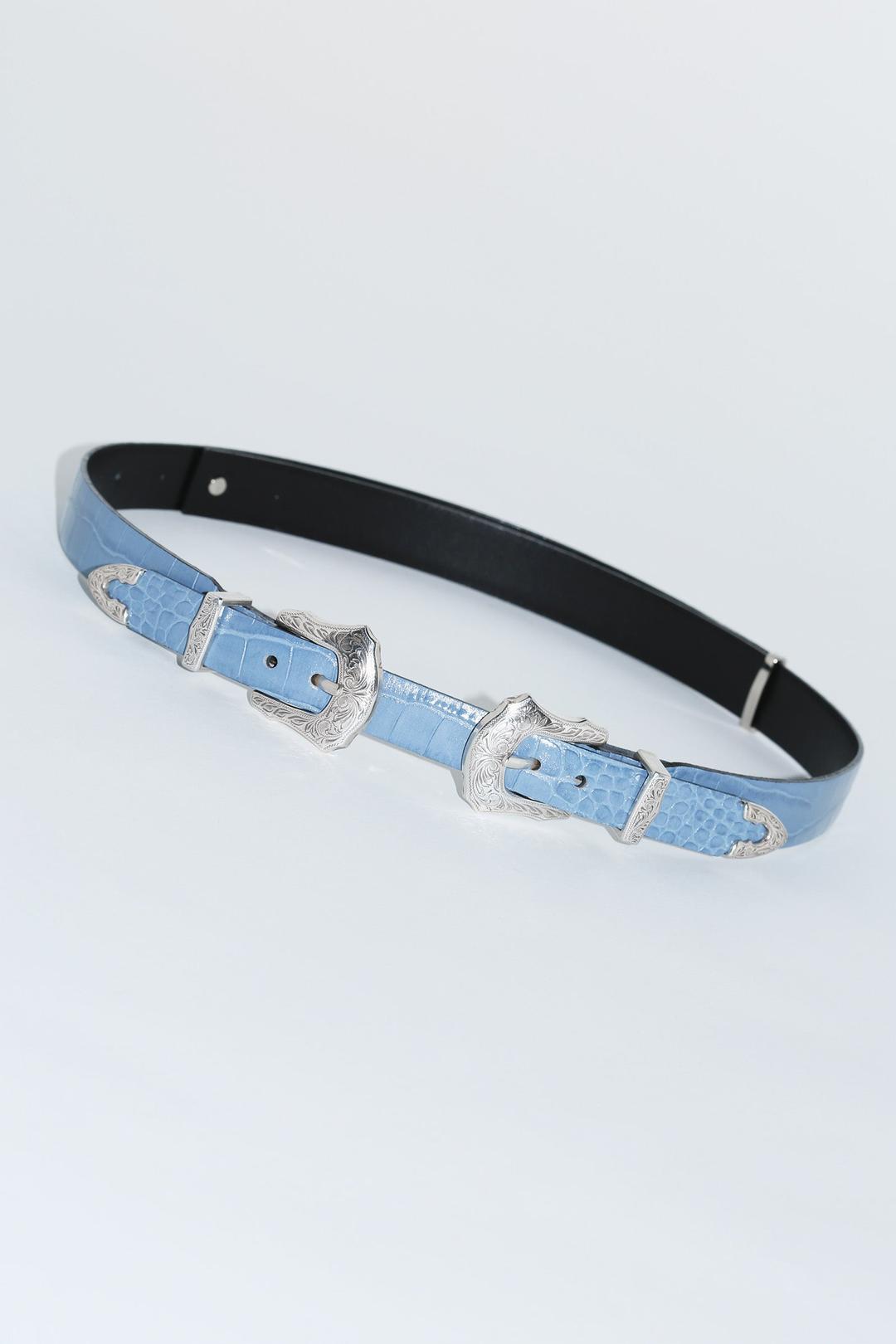 DOUBLE BUCKLE BELT - Light Blue / M