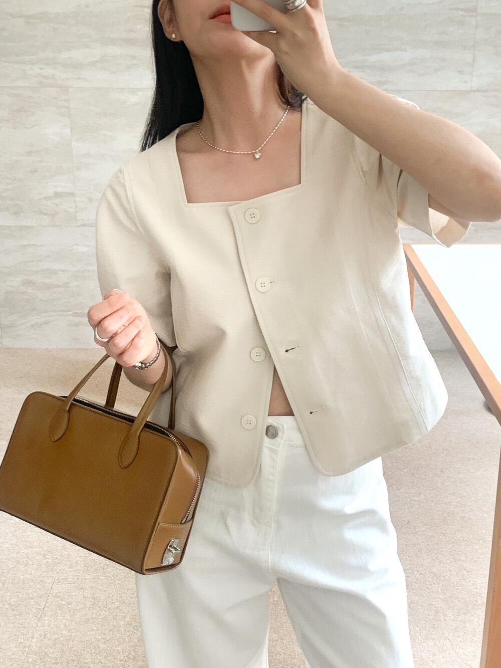 스퀘어넥 린넨 반팔자켓